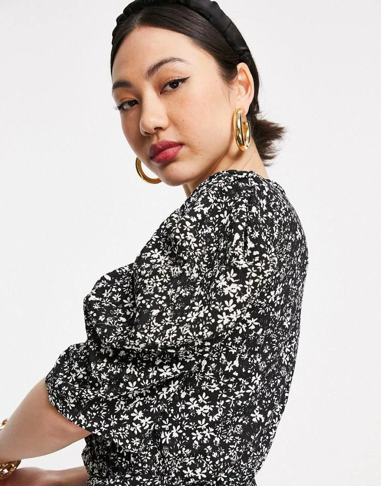 Mango Mango ditsy floral wrap dress in black 3
