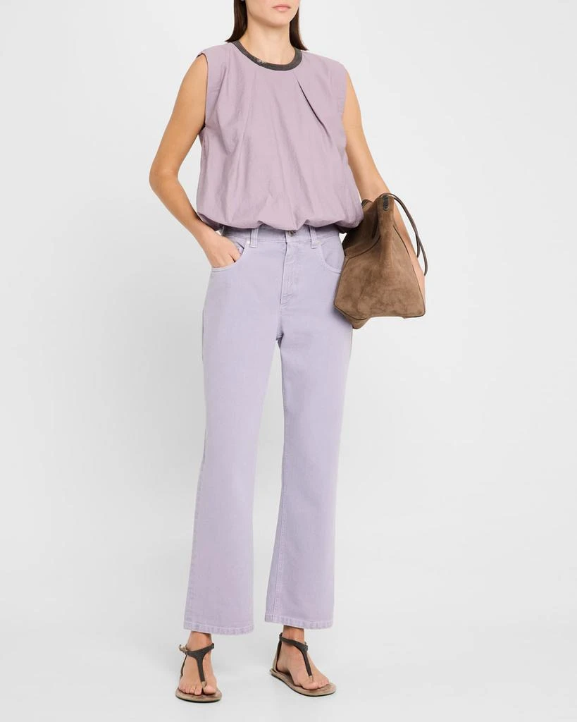 Brunello Cucinelli Monili-Collar Cotton Crop Balloon Tank Top 2