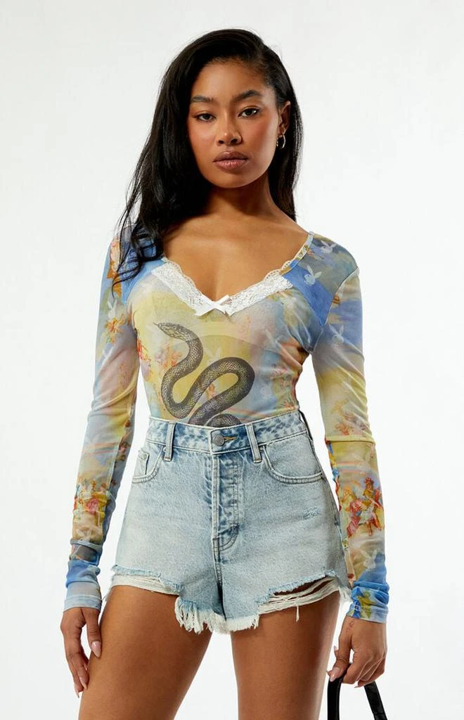 Playboy By PacSun Snake Mesh Long Sleeve Bodysuit 1