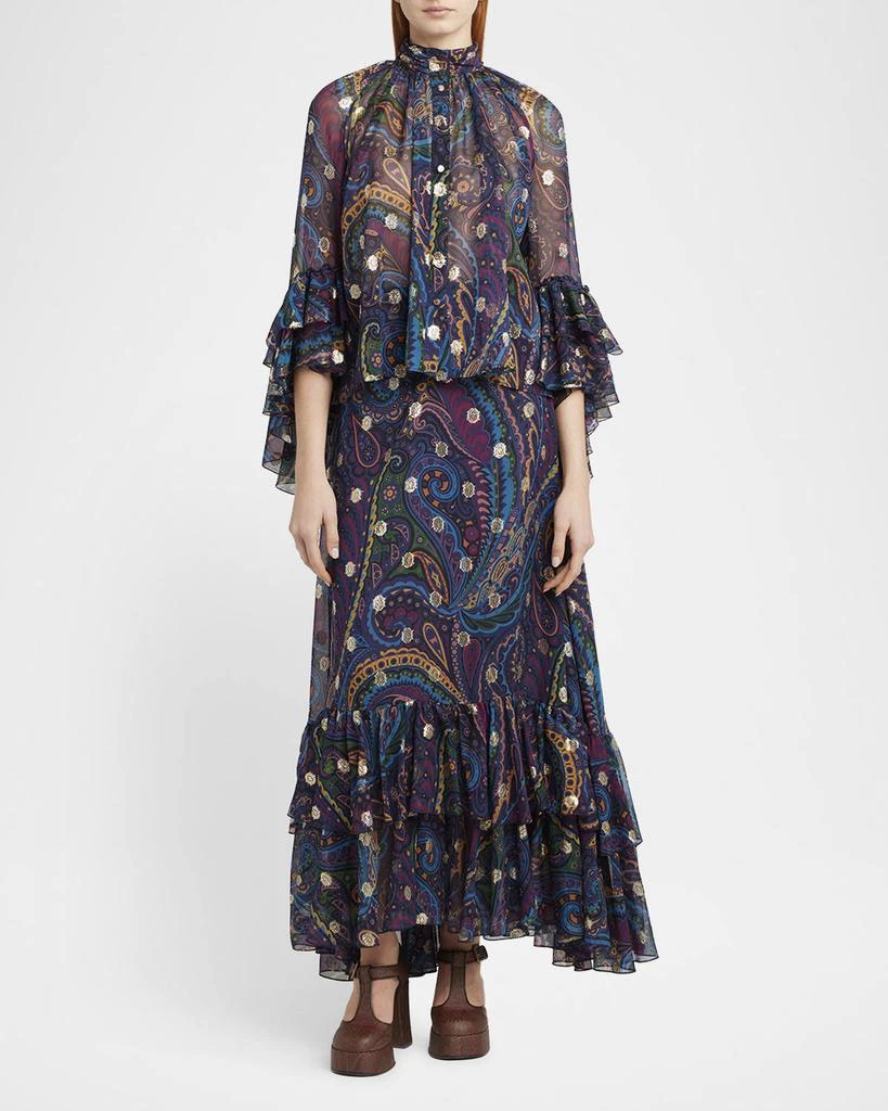ETRO Emerald Paisley Ruffle Fil Maxi Skirt 2