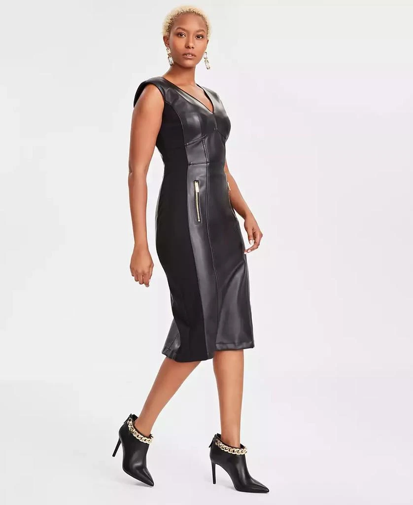INC International Women's V-Neck Faux-Leather Midi Dress, Created for Macy's 3
