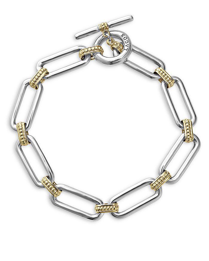 LAGOS 18K Yellow & Sterling Silver Signature Caviar Large Link Toggle Bracelets