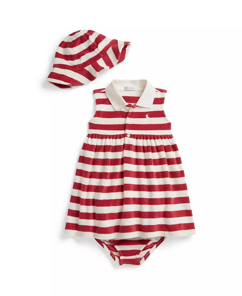 Ralph Lauren Baby Girls
 Striped Terry Polo Dress, Hat and Bloomers, 3-Piece Set