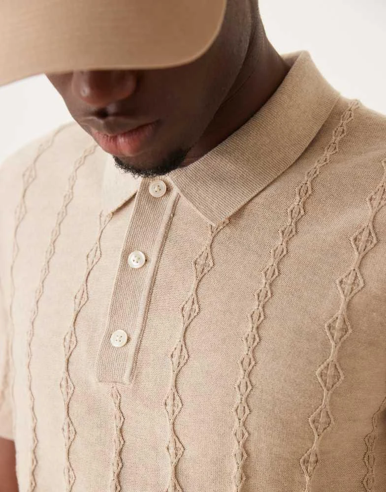 Abercrombie & Fitch Abercrombie & Fitch knitted polo in cream tonal stripe 3