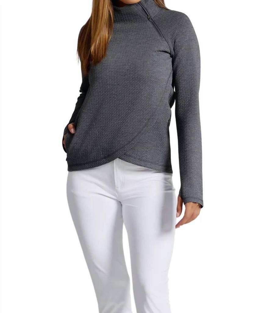 IBKUL Ibkul - Solid Popcorn Stitch Asymmetrical Zip Pullover