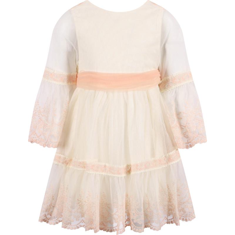 Abel & Lula Embroidered tulle dress with scalloped hem in salmon cream