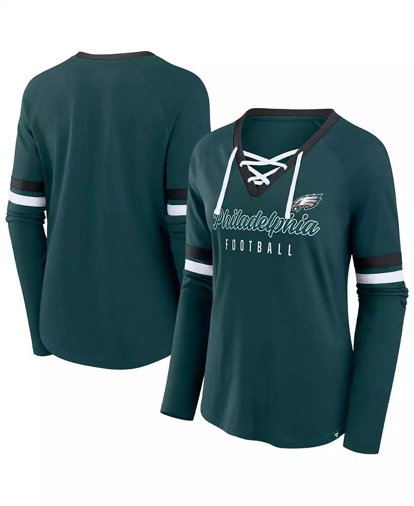 Fanatics Women's Green Philadelphia Eagles Plus Size Won Done Lace-Up V-Neck Long Sleeve T-Shirt 1