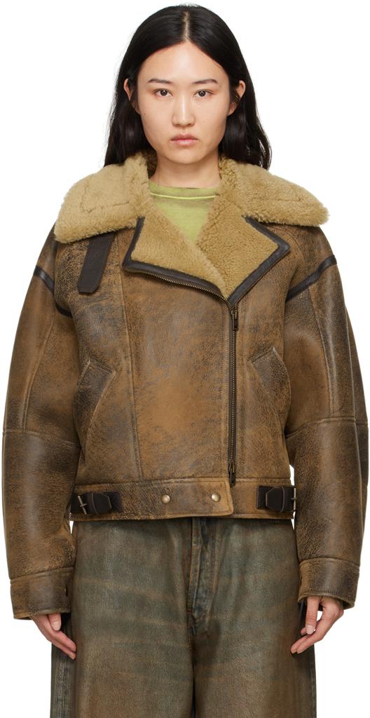 Acne Studios Brown Shearling Leather Jacket