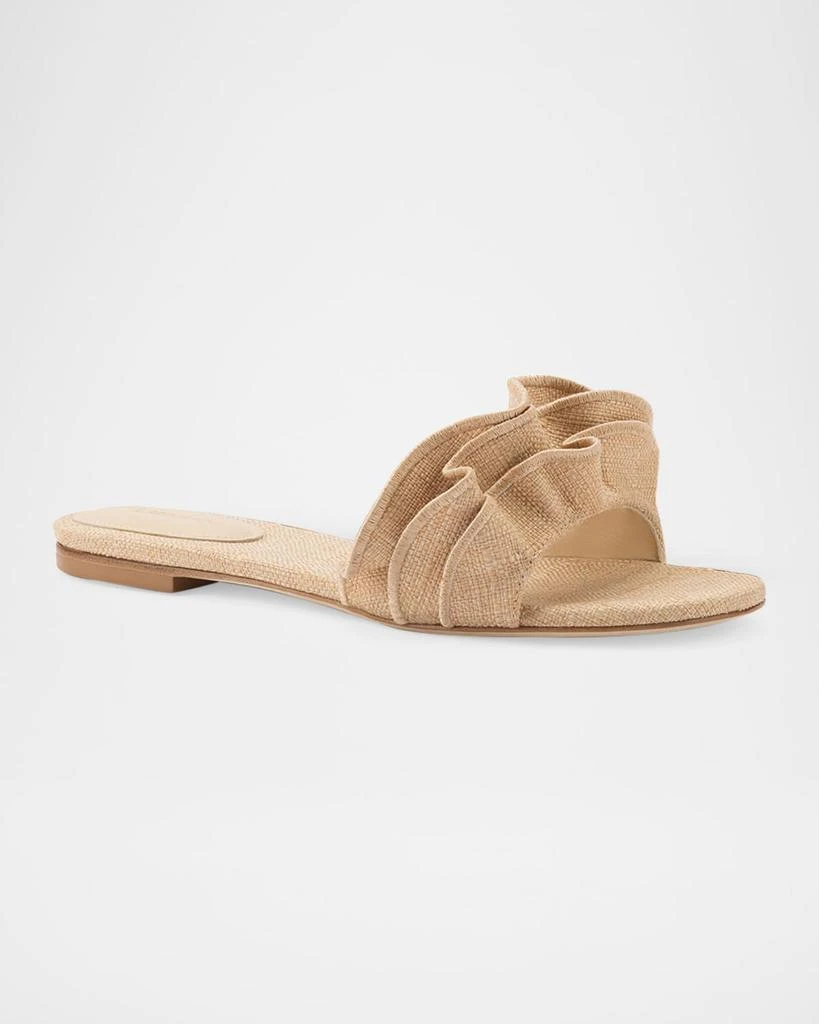 Larroude Ivy Raffia Ruffle Flat Slide Sandals 2