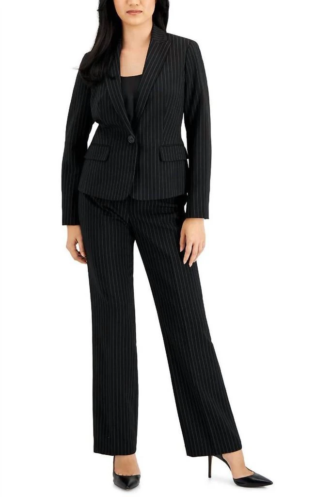 Le Suit Le Suit - Notched Collar Pinstripe Jacket With Straight Pants Set