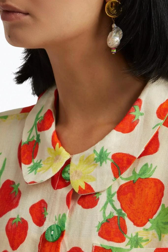 HELMSTEDT Strawberry-Print Linen-Blend Shirt In Beige 5