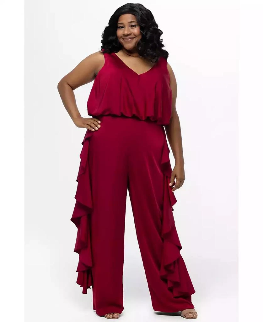 Celebrations by Sydney's Closet Women's V-Neck Stretch Satin Jumpsuit with Ruffles 1