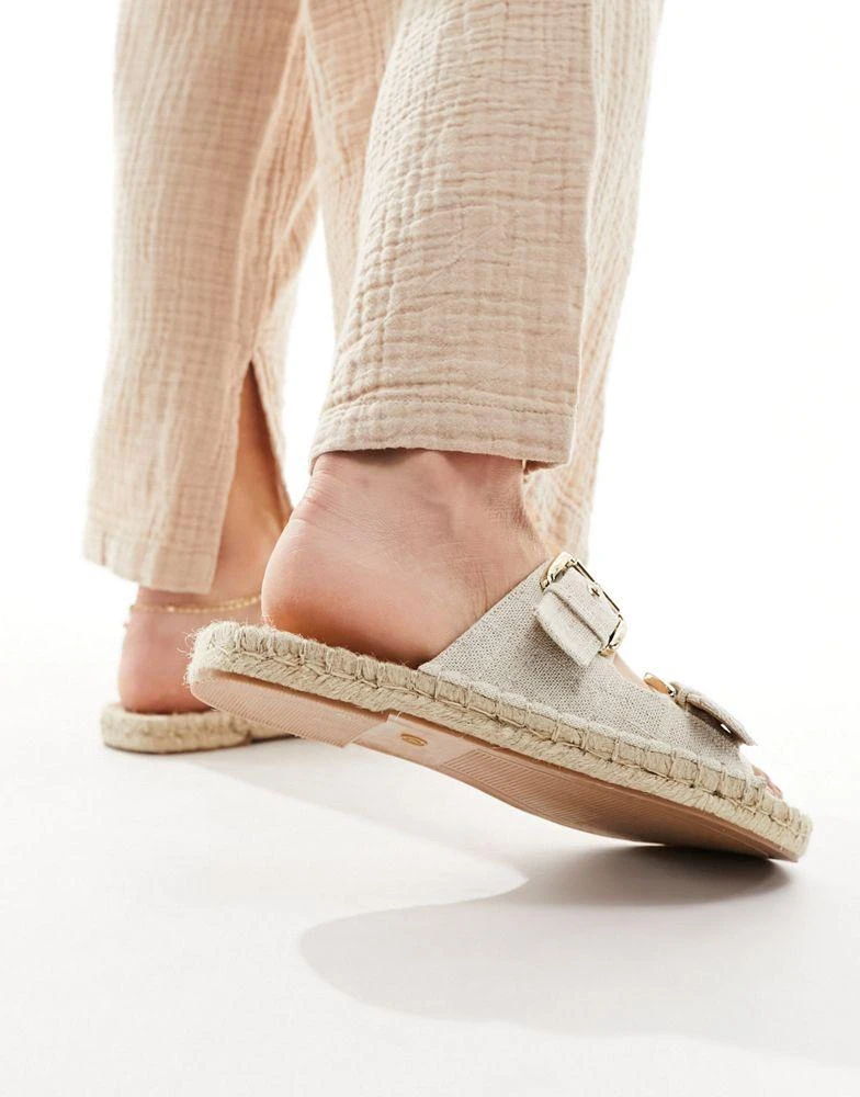 ASOS ASOS DESIGN Wide Fit Jada double buckle espadrille sandals in natural linen 4