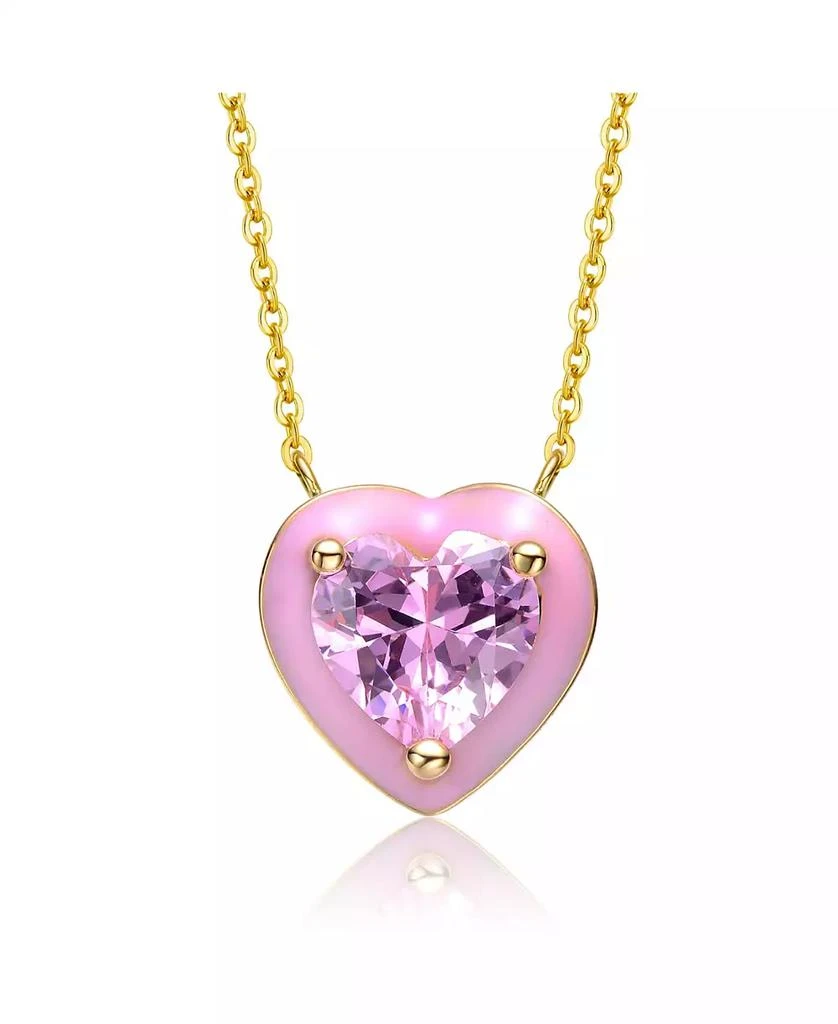 GiGiGirl 14k Gold Plated with Pink Cubic Zirconia Stone Pink Enamel Heart Dainty Pendant