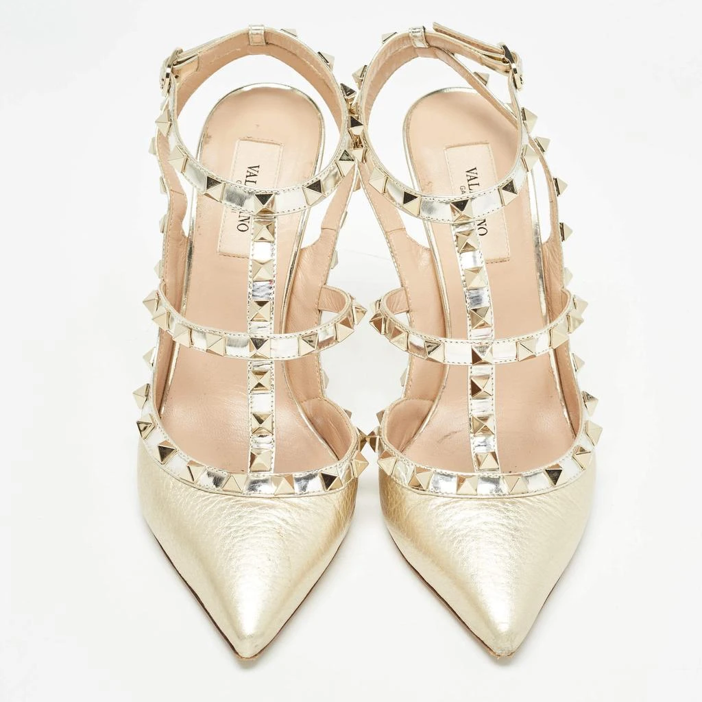 Valentino Valentino Gold Leather Rockstud Ankle Strap Pumps Size 38 3