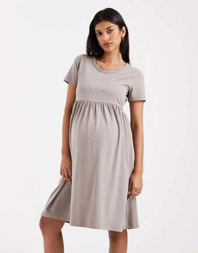 Mama.licious Mamalicious Maternity mini smock t-shirt dress in beige