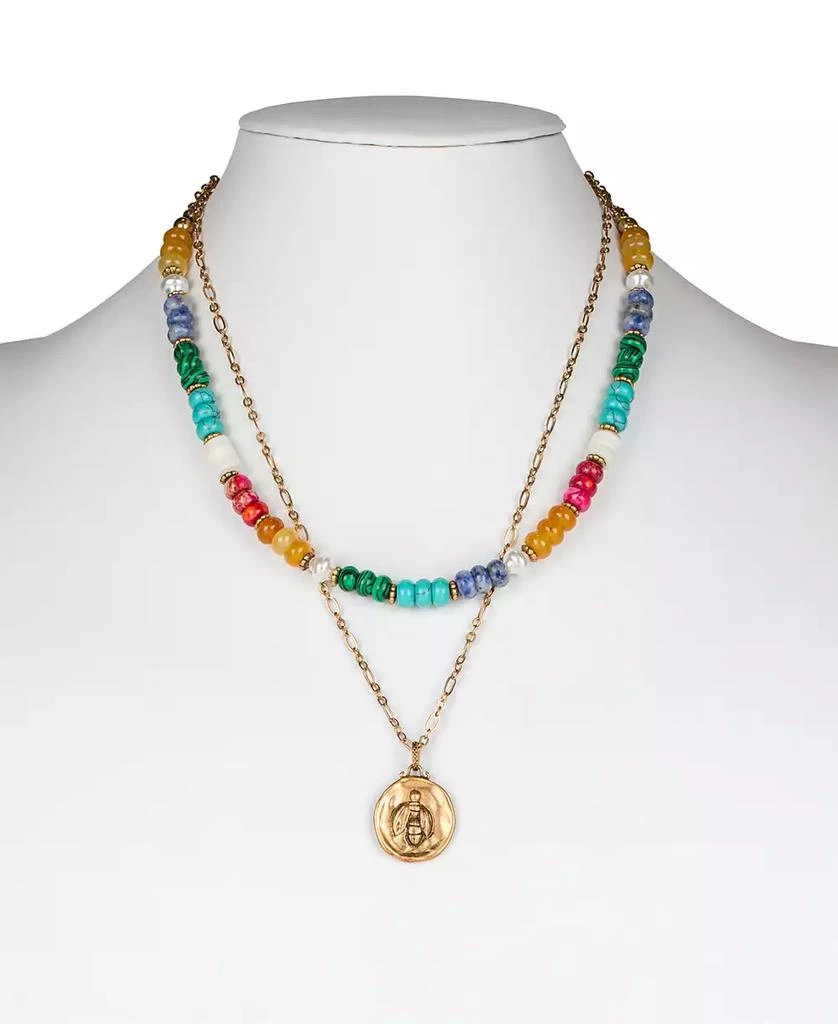 Patricia Nash Gold-Tone Bee Multicolor Beaded Convertible Layered Pendant Necklace, 17" + 3" extender 3
