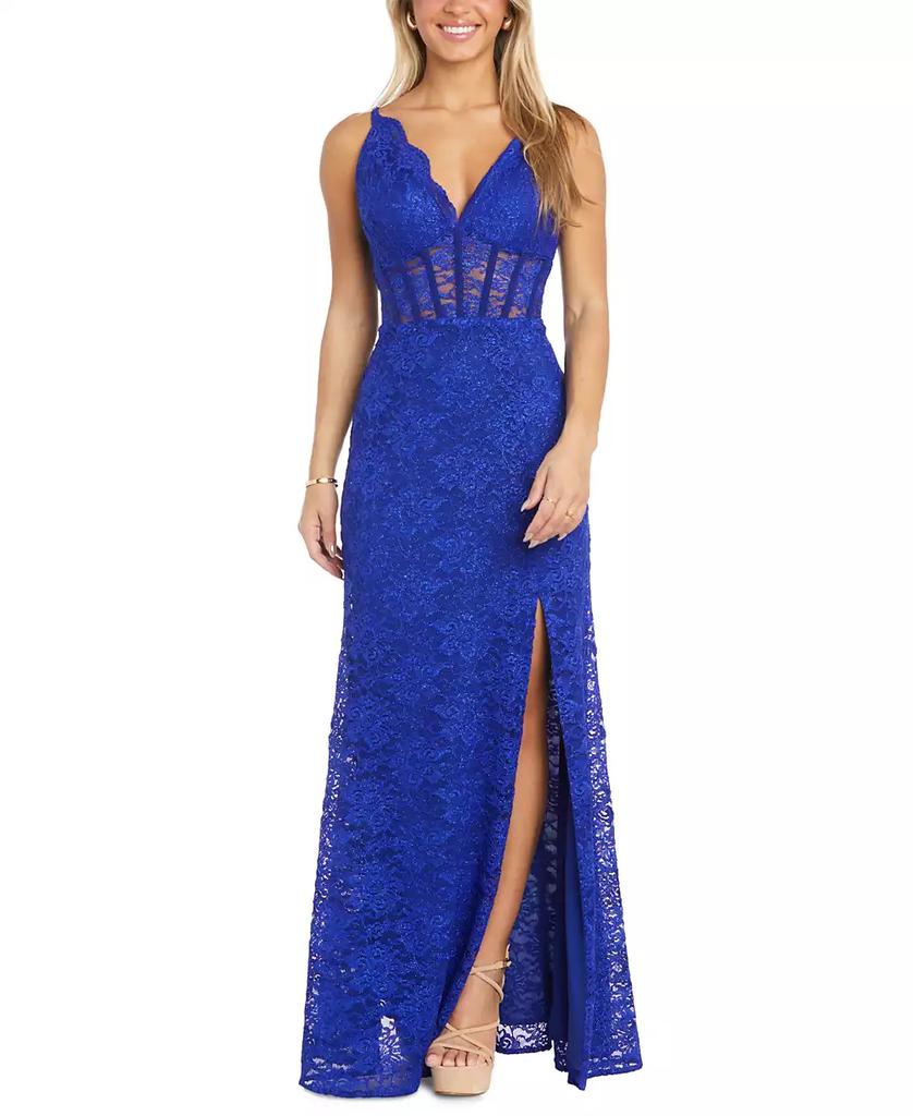Morgan & Company Juniors' Glitter Scallop Lace Corset Gown