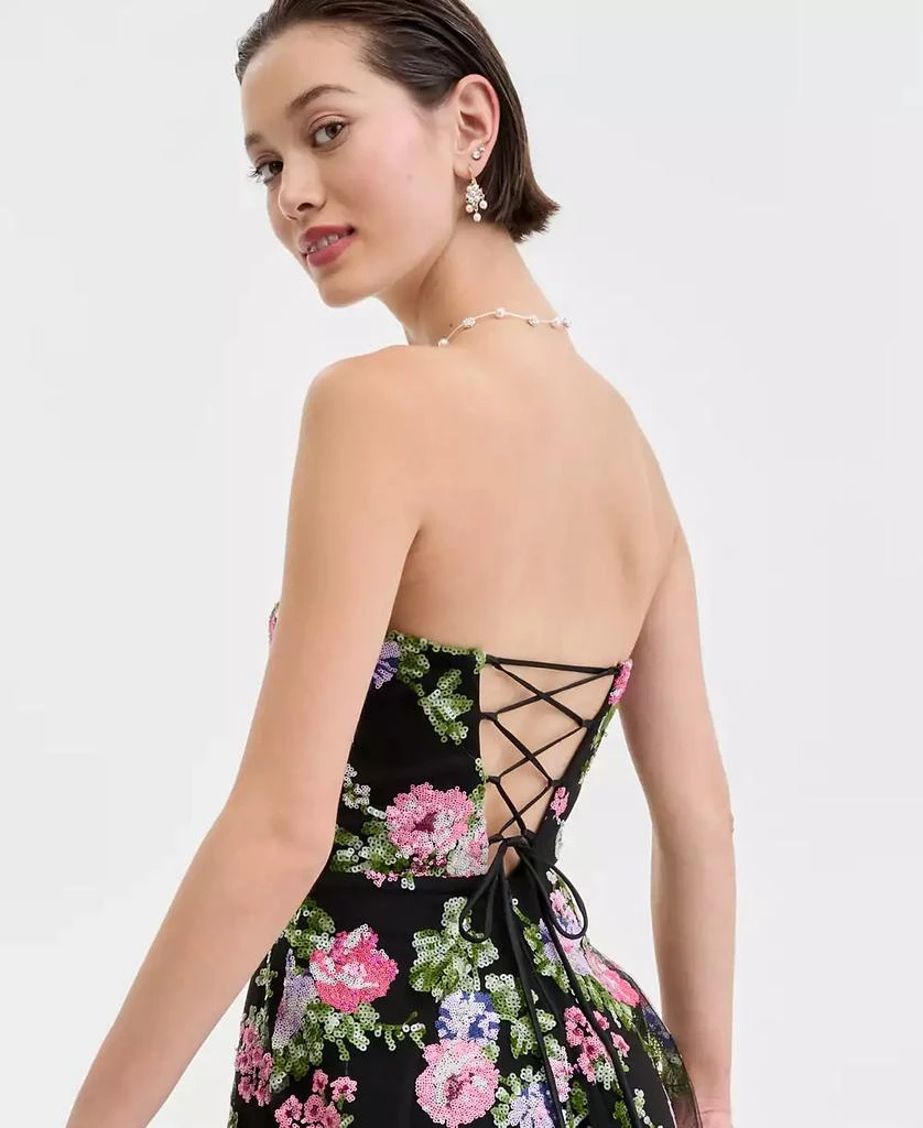 Say Yes Juniors' Floral-Sequinned Strapless Gown - BLUE/SKY - 13/14