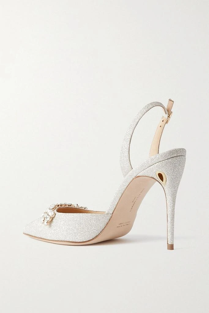 Jennifer Chamandi Vittorio 105 crystal-embellished glittered woven slingback pumps 3