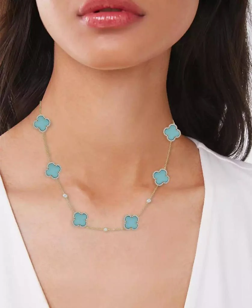 Macy's Blue Cat Eye & Cubic Zirconia Clover Leaf Link 18" Collar Necklace in 14k Gold-Plated Sterling Silver 2
