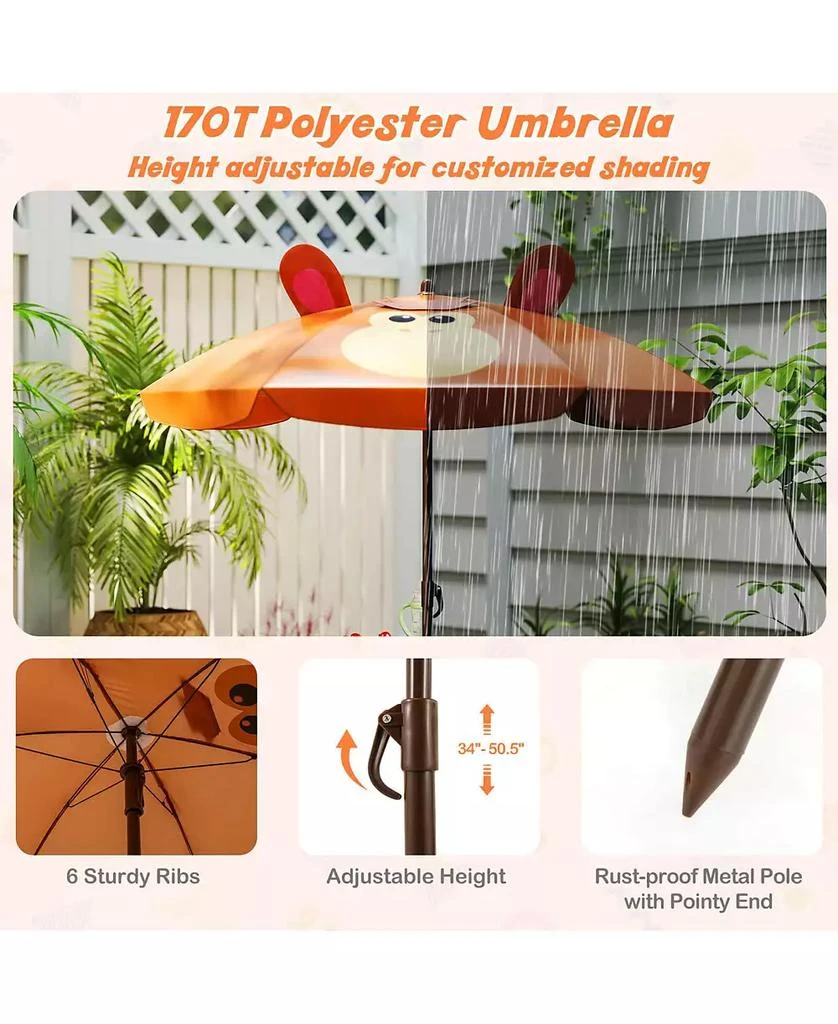 Costway Kids Picnic Table & Chair Set with 2 Folding Chairs & Height Adjustable Umbrella 9