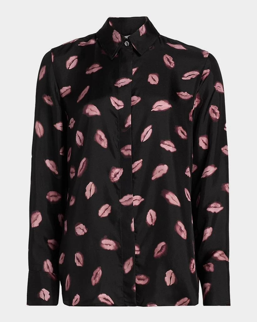 Altuzarra Chika Lip-Print Silk Button-Down Top