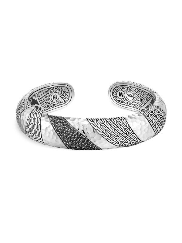 John Hardy Chain Sterling Silver, Black Sapphire, Black Spinel Cuff Bracelet