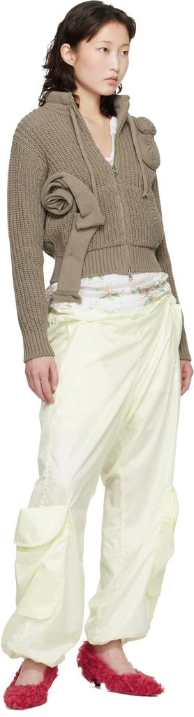 OPEN YY Taupe Applique Knit Zipup Sweater 4