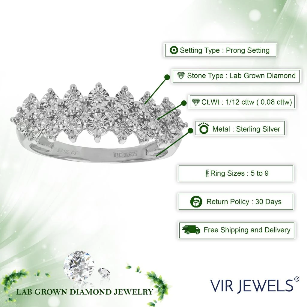 Vir Jewels 1/12 cttw Round Cut Lab Grown Diamond Wedding Band 925 Sterling Silver Prong Set 4