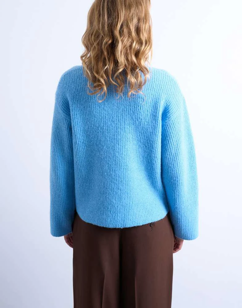 Topshop Topshop knitted easy ribbed relaxed cardigan in blue 4