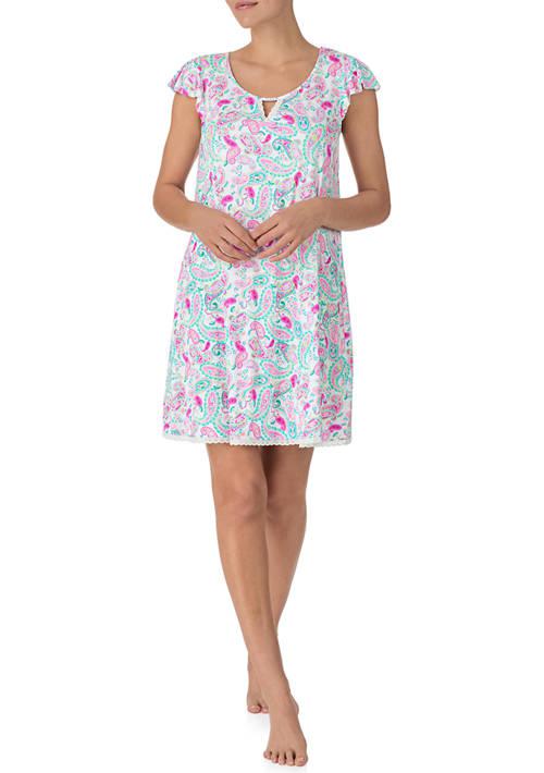 Ellen Tracy Tracy Short Cap Sleeve Printed Chemise Nightgown