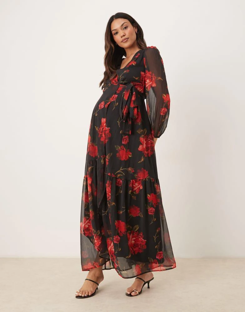 Shop Hope Ivy Maternity wrap front maxi dress in black and red