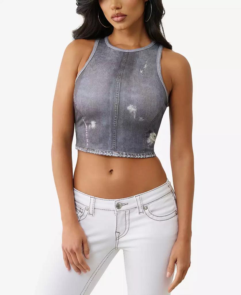 True Religion Women's Indigo Terry Crew Neck Top