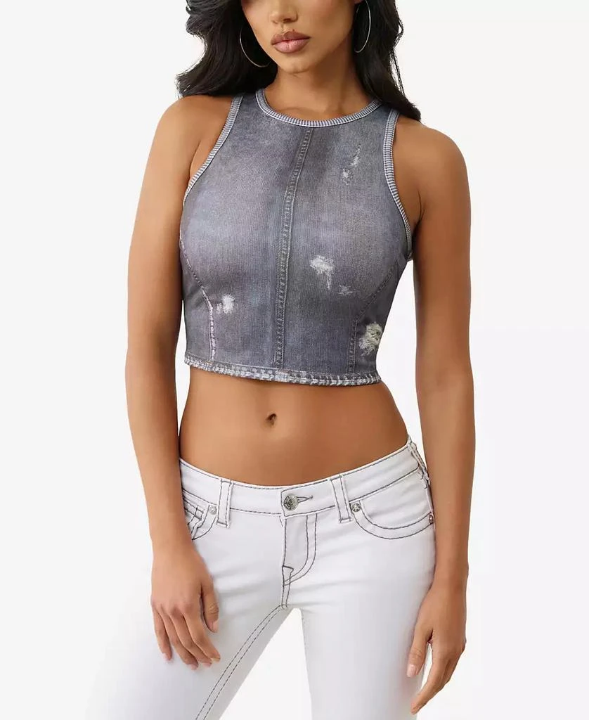 True Religion Women's Indigo Terry Crew Neck Top 1
