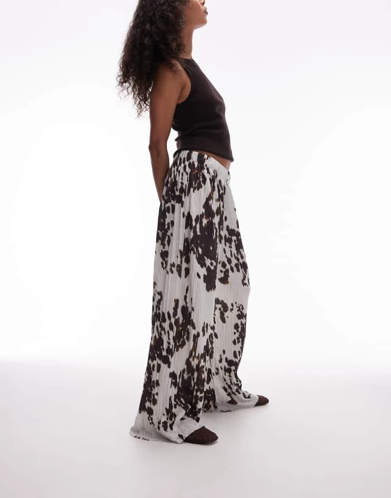 Topshop Topshop crinkle wide leg trousers in cow print 3