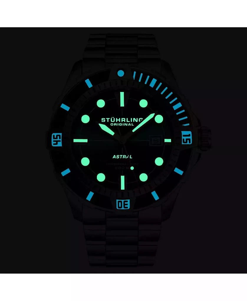 Stuhrling Men s Astral Diver 44mm Swiss Automatic Watch, Teal Dial, Stainless Steel Bracelet, Rotating Bezel, 200M Water Resistant 3