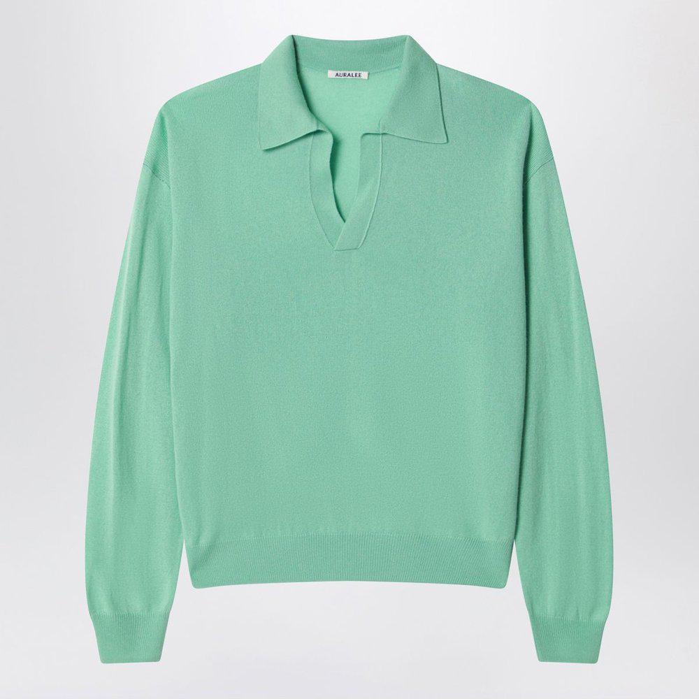 Shop Auralee Super Fine Knit Skipper Polo Shirt on Sale at