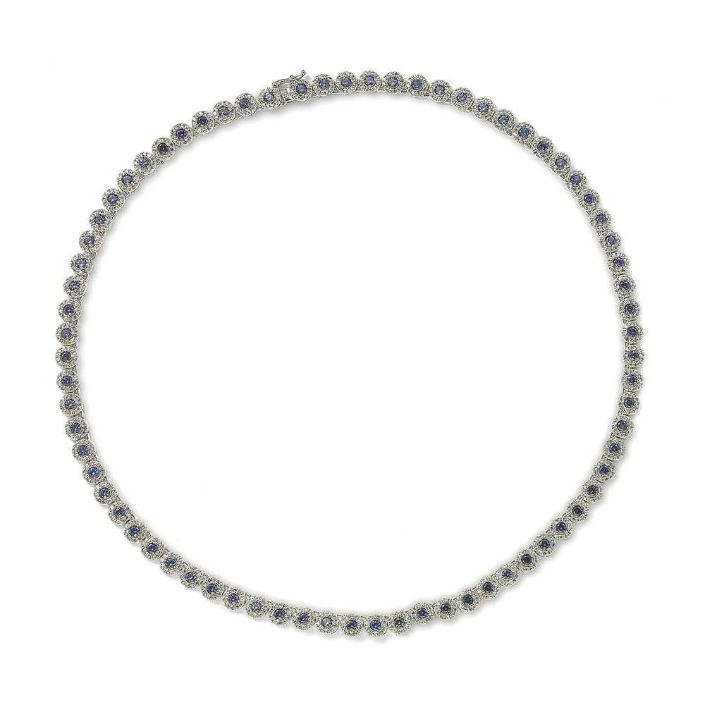 Suzy Levian Sterling Silver Sapphire and Diamond Accent Tennis Necklace - Blue