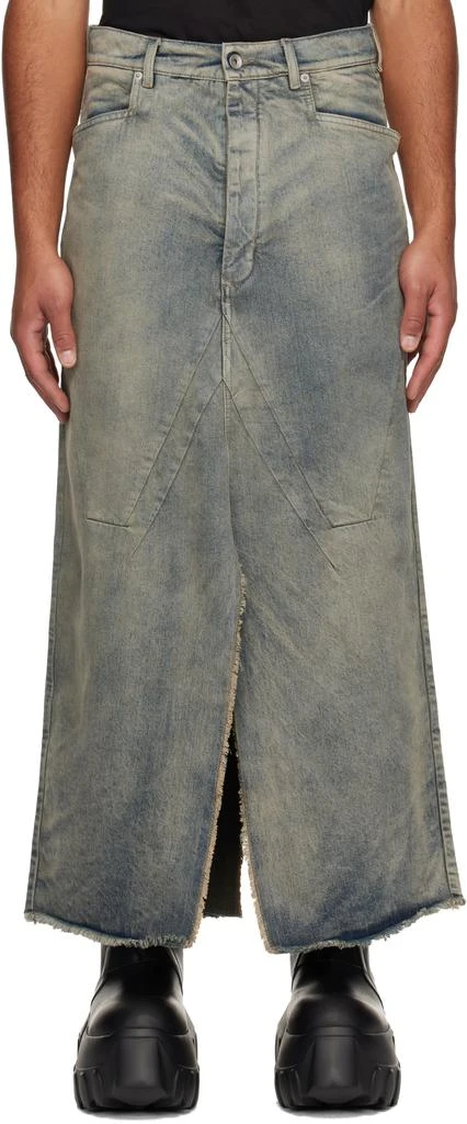 Rick Owens Blue Concordians Slivered Denim Maxi Skirt 1