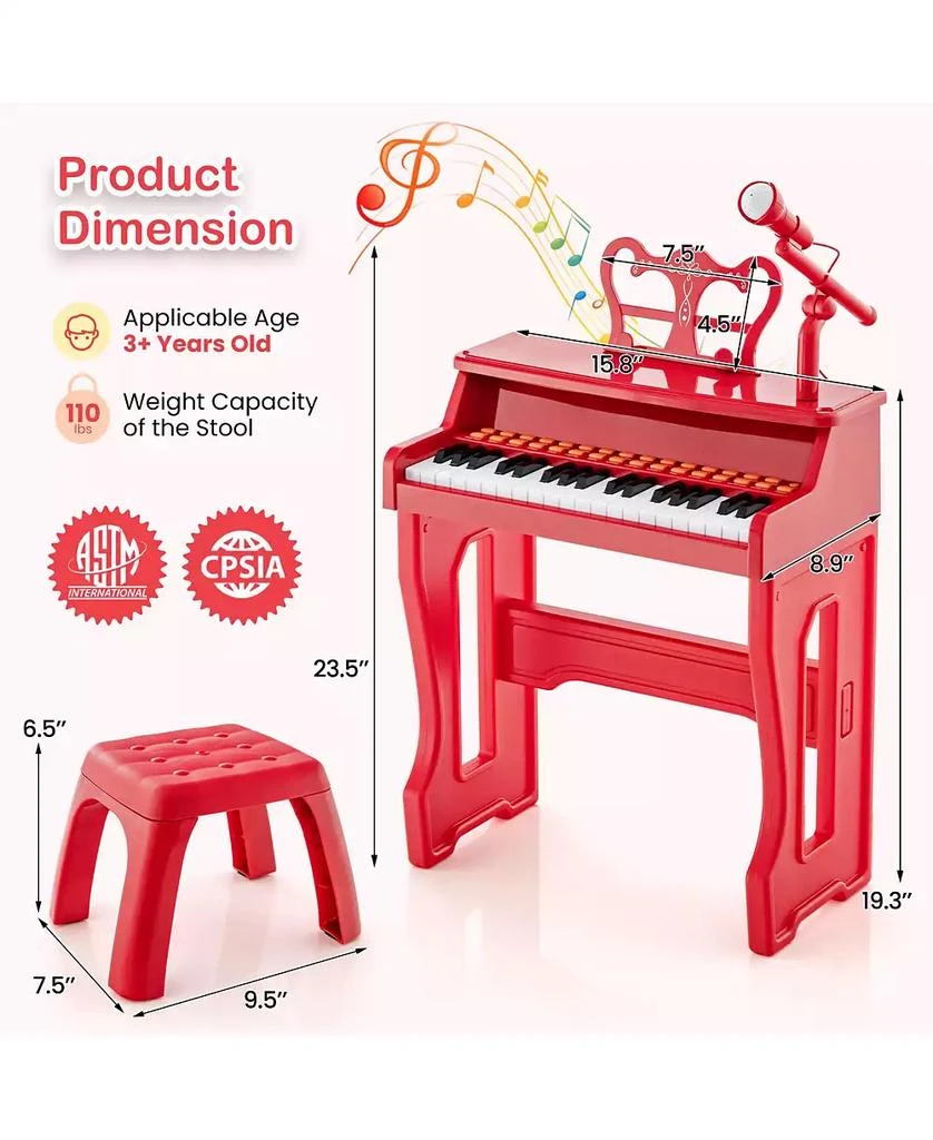 Slickblue 37 Keys Music Piano with Microphone Kids Piano Keyboard with Detachable Music Stand 6