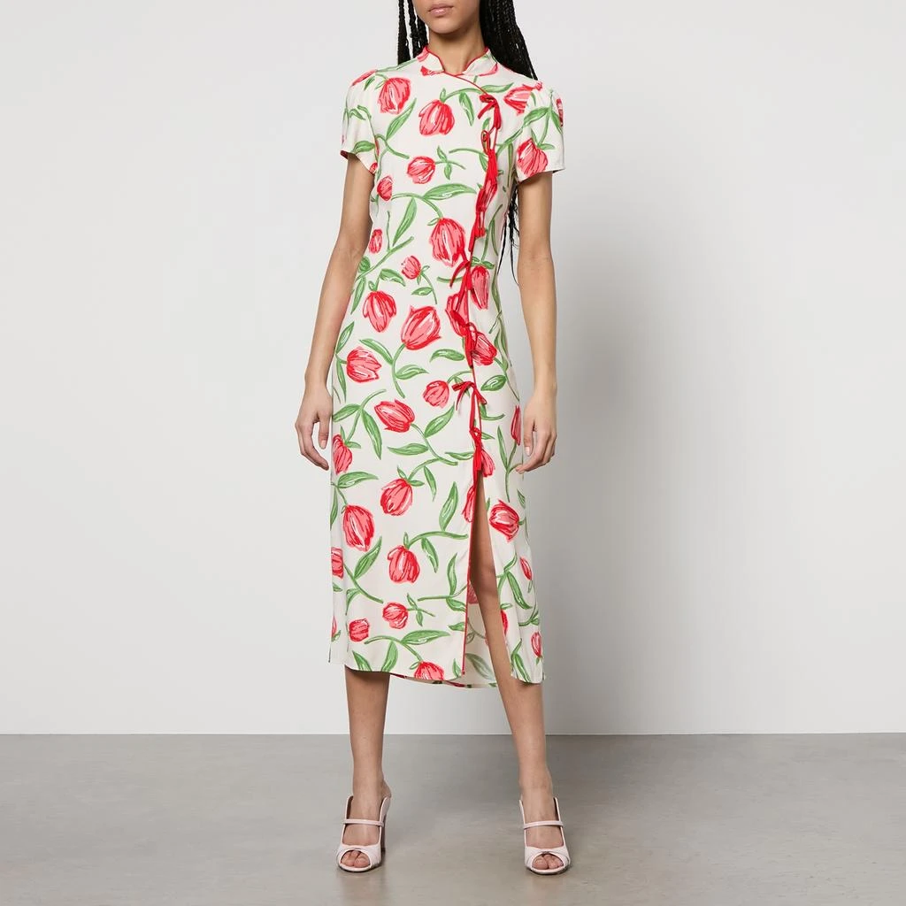 Kitri Leia Floral-Print Satin-Crepe Midi Dress 1