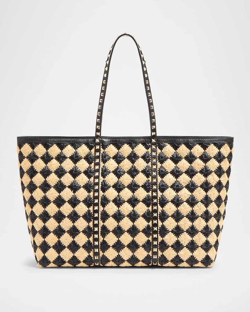Valentino Rockstud Embroidered Raffia Shopping Tote Bag 2