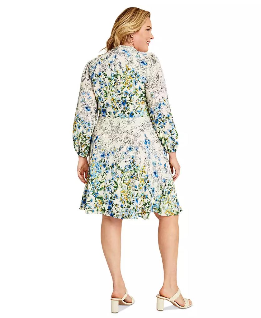 Maggy London Plus Size Floral-Print Tie-Neck Dress