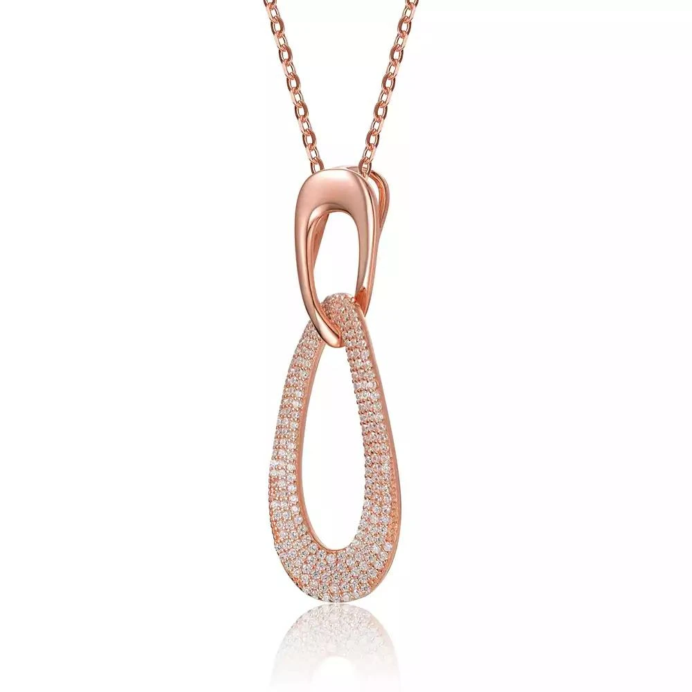 Genevive Sterling Silver 18K Rose Plated Cubic Zirconia Oval Hollow Pendant Necklace 2