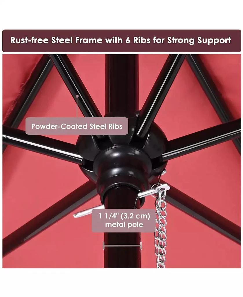 Yescom 7.5 Ft Outdoor Patio Umbrella 6 Ribs with Scale Tilt Button Strap UV30+ Sunshade Garden Parasol for Yard Deck Market Pool Red 5