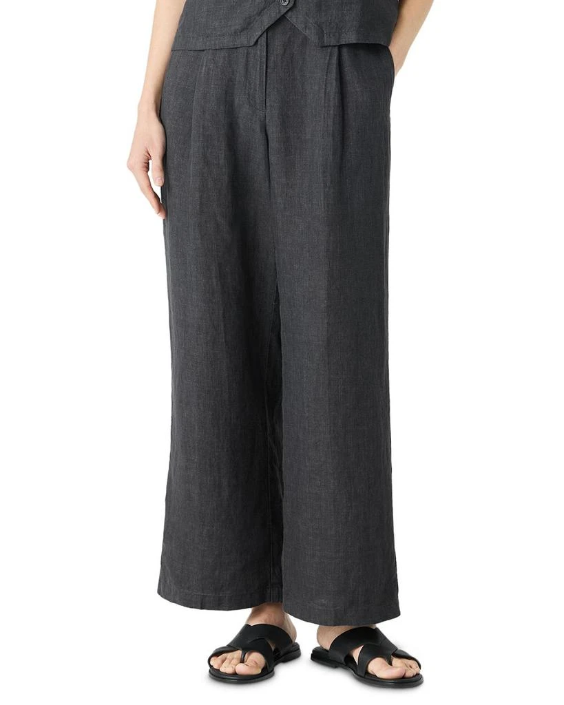 Eileen Fisher Washed Linen Délavé Pleated Wide Leg Pants 1