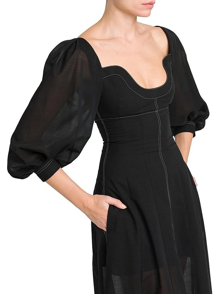 PHILOSOPHY di LORENZO SERAFINI Topstitched Puff-Sleeve Bustier Maxi Dress 6