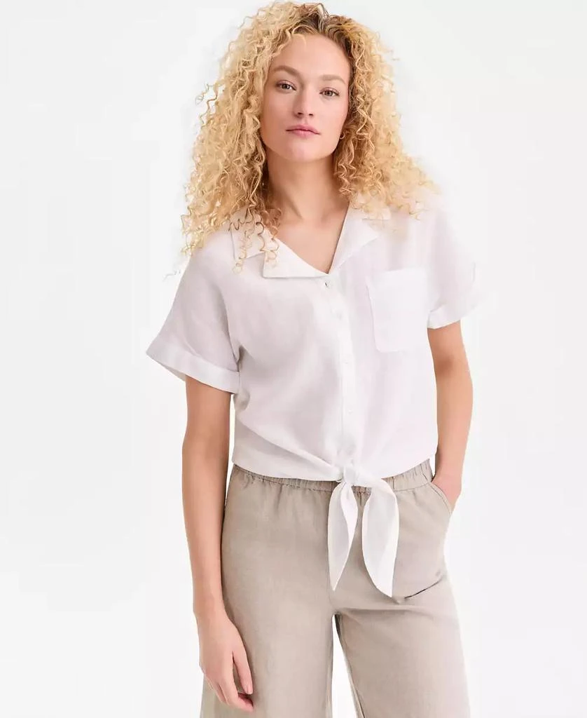 Charter Club Women's 100% Linen Tie-Front Shirt, Created for Macy's