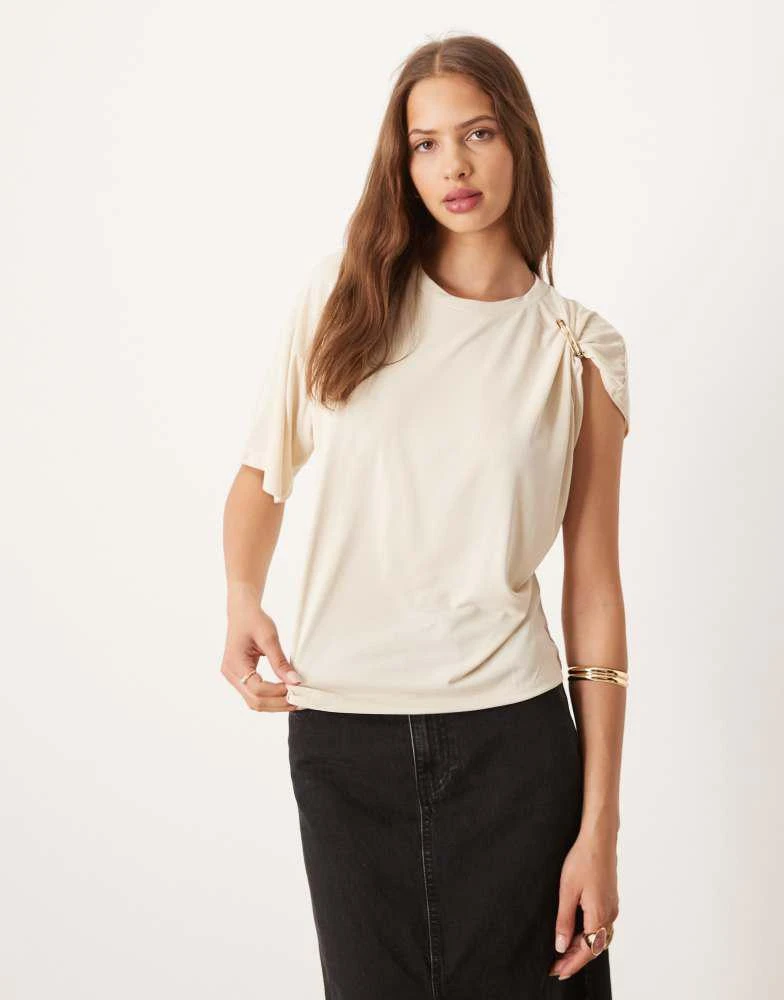 ASOS ASOS DESIGN modal drapey tee with hardware shoulder detail tee in cream